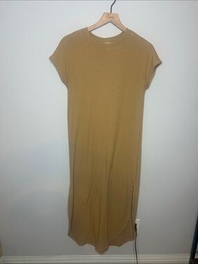 Time and Tru Ribbed Crewneck Maxi Dress in Camel